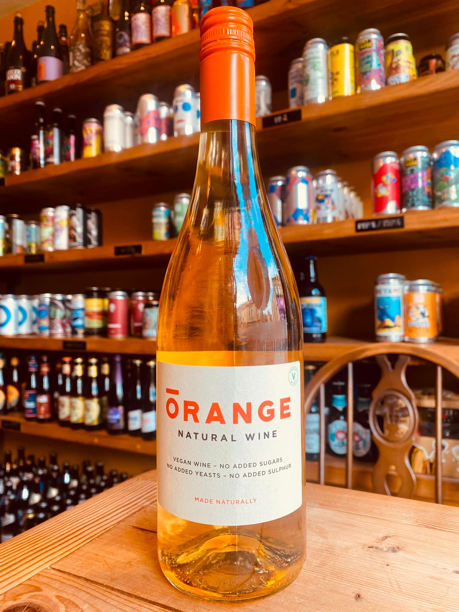 Orange natural wine on the counter